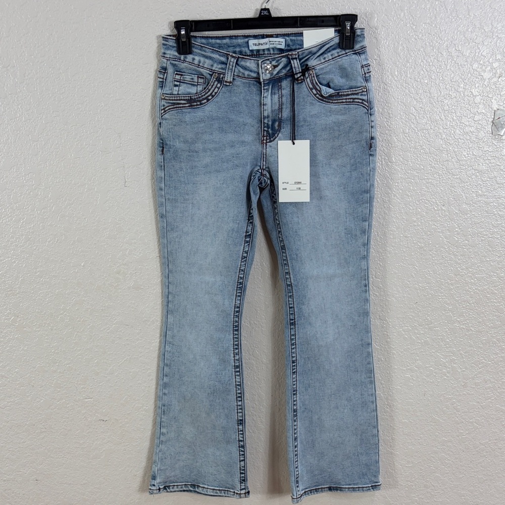 Telepatia Heart Embroidered Light Blue Bootcut Jeans,Size 11/30 - Picture 8 of 17